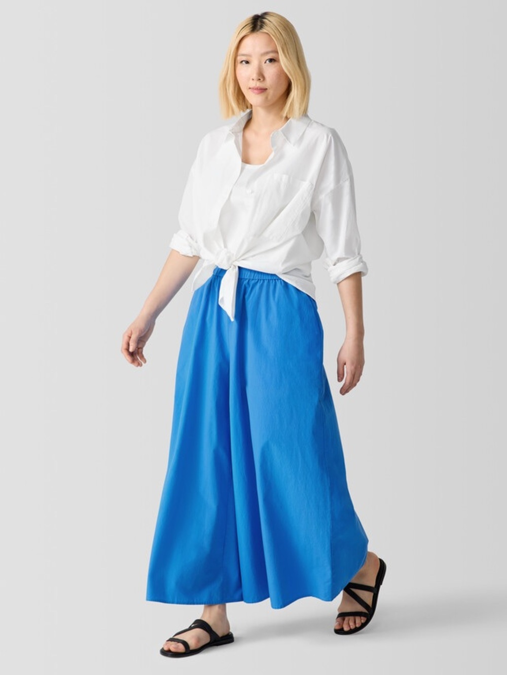 NWT Eileen Fisher Washed Organic Cotton Poplin Extra Wide-Leg Cropped Pants XL